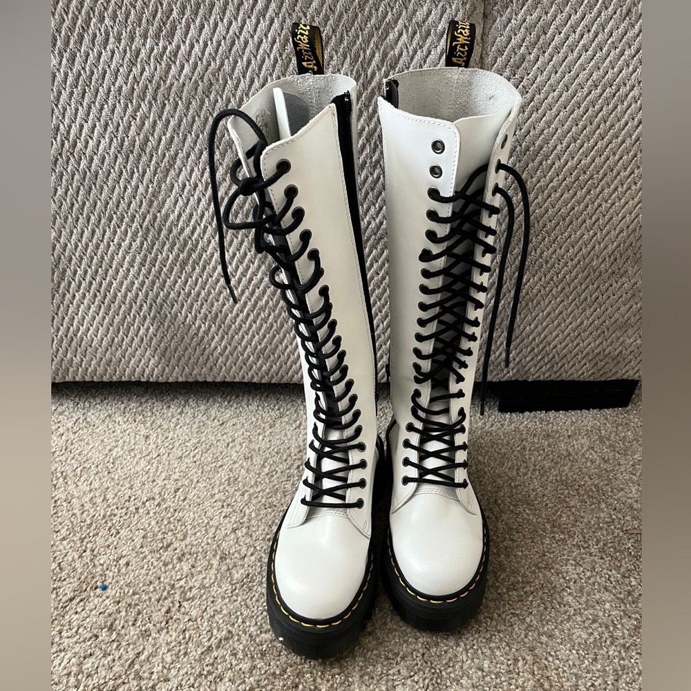 Brand new Dr Martens white zip and tie boots